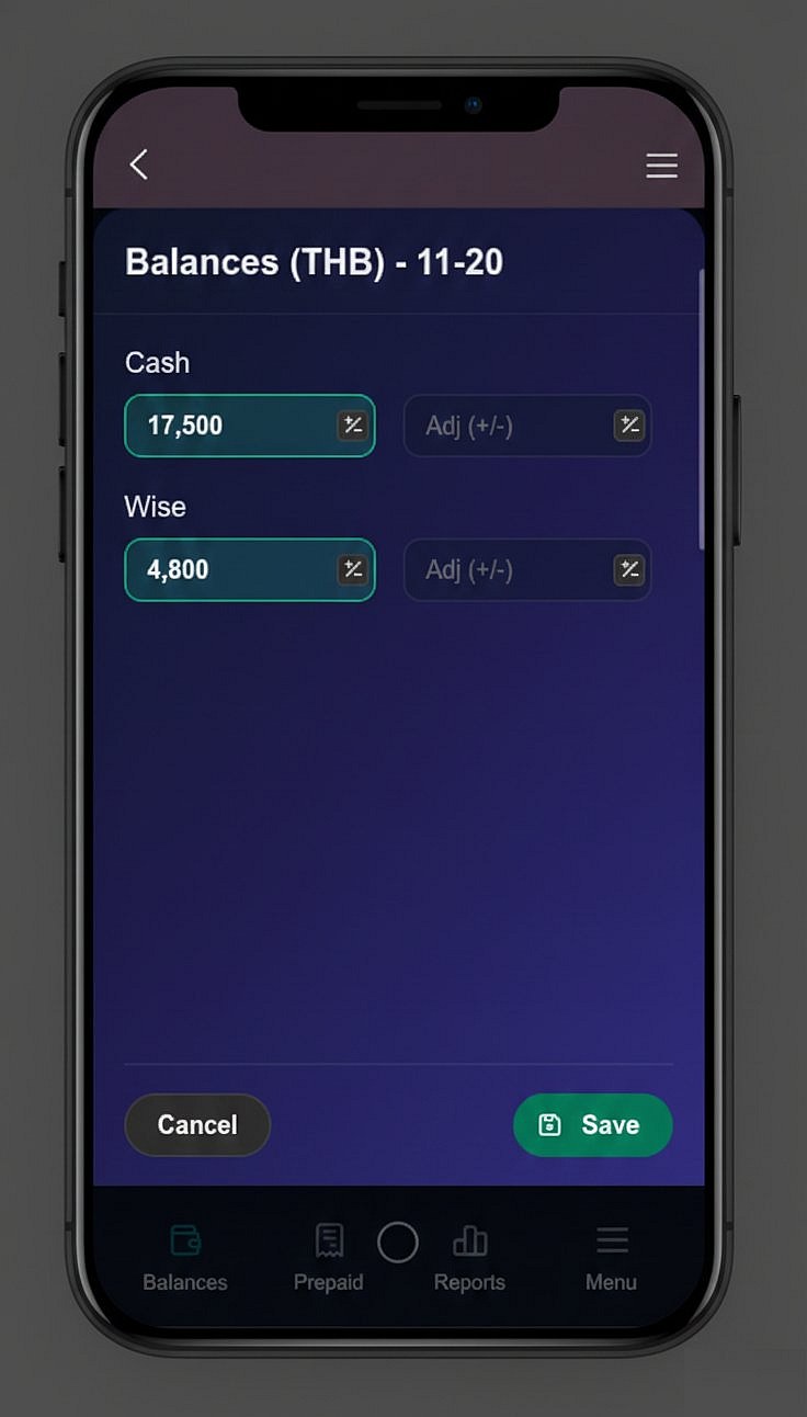 Update Balances Screen